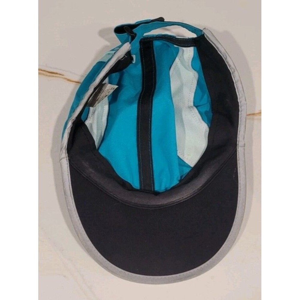 Asics 5 Panel Running Hat Adjustable Cap Lightweight Blue Turquoise Reflective - Picture 4 of 5
